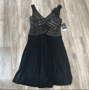 Sandra Darren Elegant Black Dress with Sheer Stripes